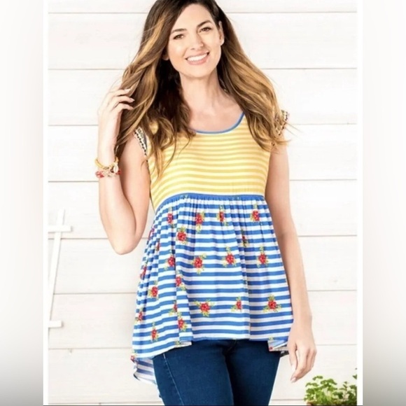 Matilda Jane Adventure Begins On My Mind Top Size Small Cap Sleeves Striped - Picture 3 of 8